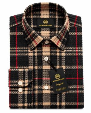 ​AK Menswears Men’s Stylish Waffle Textured Check Shirt Beige/Black